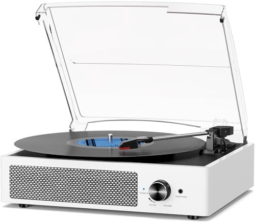 Vinyl Record Player with 2 Stereo Speakers Belt-Driven Vintage Turntables 3 Speed 3 Size Wireless Bluetooth Playback AUX-in RCA Out Headphone LP Vinyl Players Auto Stop Fashion White | Amazon (US)