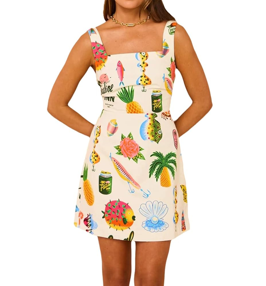 Women's Summer Short Overall Dress Sexy Sleeveless Spaghetti Strap Sundresses Hawaiian Midi Linen... | Amazon (US)