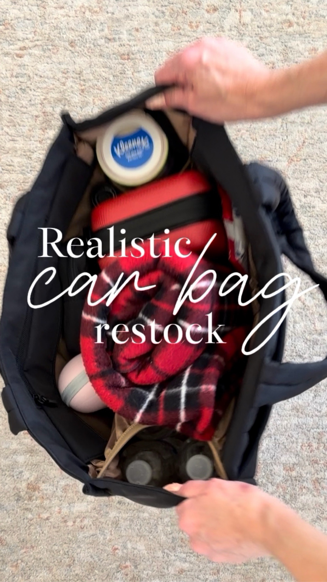 Realistic car bag restock 🚗✨

This is the bag I keep in the car with all the things we inevitably need when we’re out and about — water bottles, wipes, medicine, tissues, a blanket, umbrella, and even a little emergency cash.

Mom life means someone is always hungry, sick, cold, or sticky… so having this stocked saves me constantly running into stores.

Linked the essentials I keep in my car bag on my LTK.

#LTKhome #LTKfamily #momlife #organizationideas #carorganization #momessentials #familylife