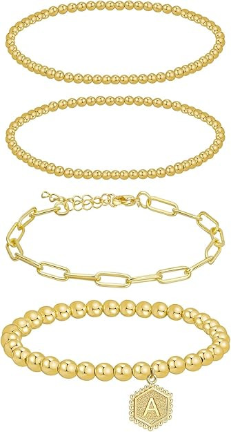 Yowivon Stackable Bracelets for Women, Gold Plated Bracelet Stack Adjustable Pearl Tennis Beaded ... | Amazon (US)