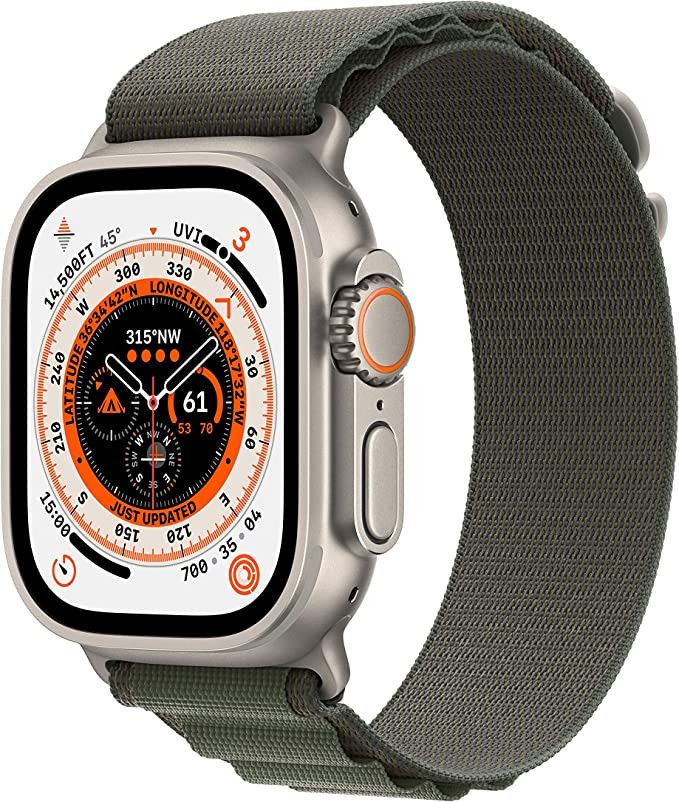 Apple Watch Ultra [GPS + Cellular 49mm] Smart Watch w/Rugged Titanium Case & Green Alpine Loop Sm... | Amazon (US)