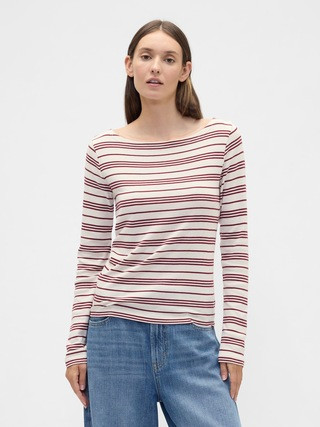 Modern Ribbed Stripe Boatneck T-Shirt | Gap Factory