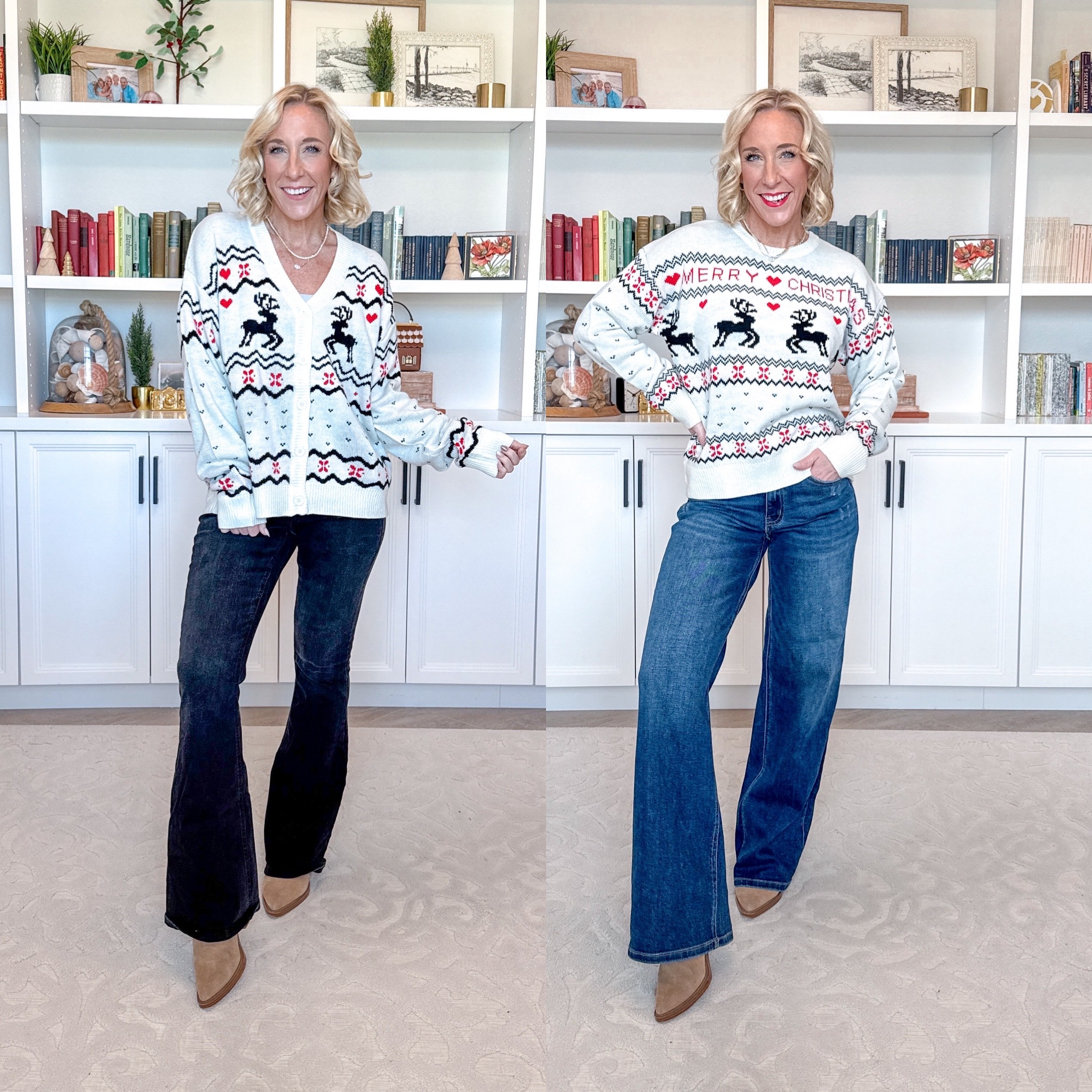 Fair Isle Sweater, size small. 

Fair Isle Cardigan - size small. * Black Flare Jeans - mine are old BUT I'm linking similar options. 


 

#LTKOver40 #LTKHoliday #LTKFindsUnder50