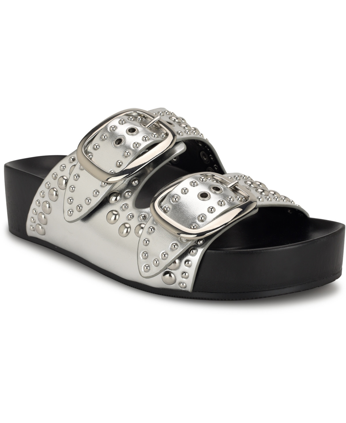 Nine West Women's Flinne Studded Double Buckle Sandals - Silver | Macy's