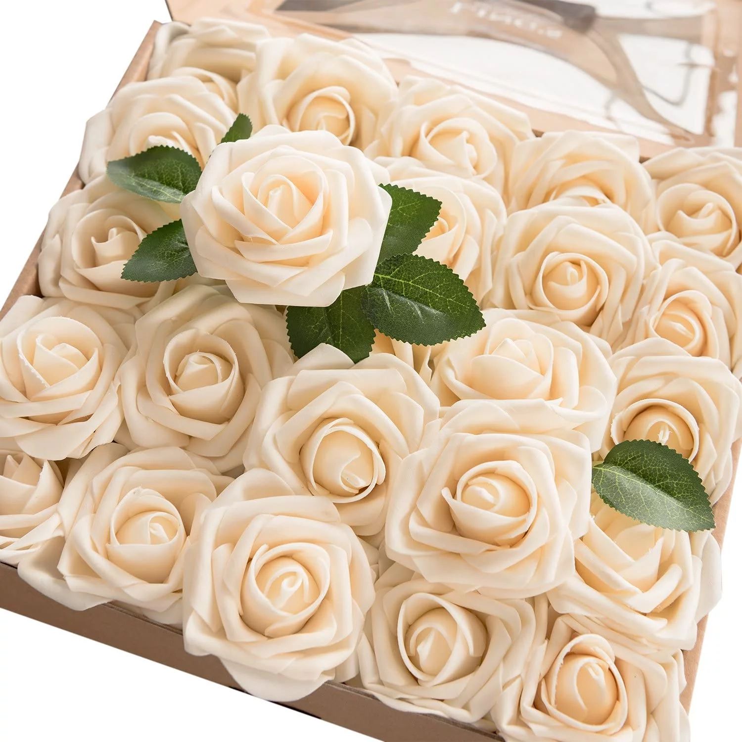 Artificial Flowers 25pcs Real Looking Cream Fake Roses w/Stem for DIY Wedding Bouquets for Bride ... | Walmart (US)