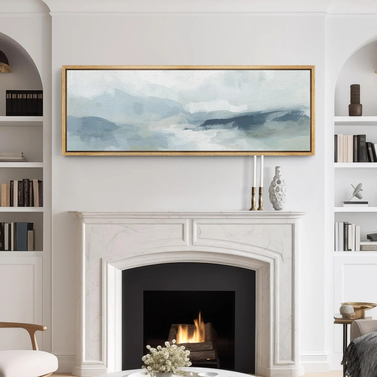 Minimalist Coastal Horizon Wall Art - Large Framed Canvas Print, Soft Blue & White Abstract Seasc... | Etsy (US)