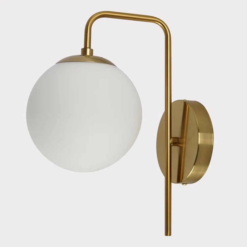 Darienne 1 Light Armed Wall Sconce -Gold White Glass Globe Wall Light | Wayfair North America