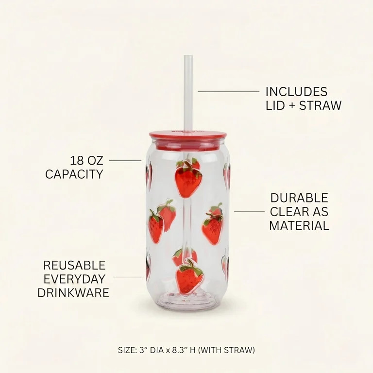 Just Feed Me by Jessie James Decker 18oz Embossed Can Sipper Tumbler with Straw, Strawberry Desig... | Walmart (US)