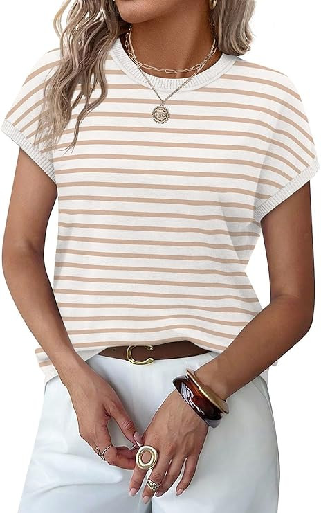 WIHOLL Short Sleeve Sweater for Women Summer Tops Crew Neck Fashion Clothing Tshirts Shirts Trave... | Amazon (US)