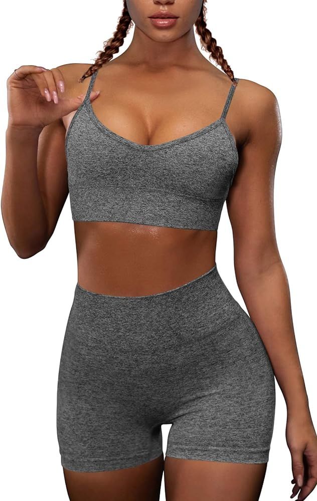 OQQ Yoga Outfit for Women Seamless 2 Piece Workout Gym High Waist Leggings with Sport Bra Set | Amazon (US)