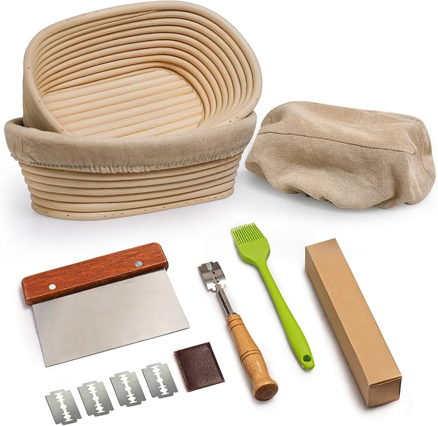 Rorecay Banneton Bread Proofing Baskets Set of 2, 10 Inch Oval Cane Sourdough Bread Rising Basket... | Amazon (US)