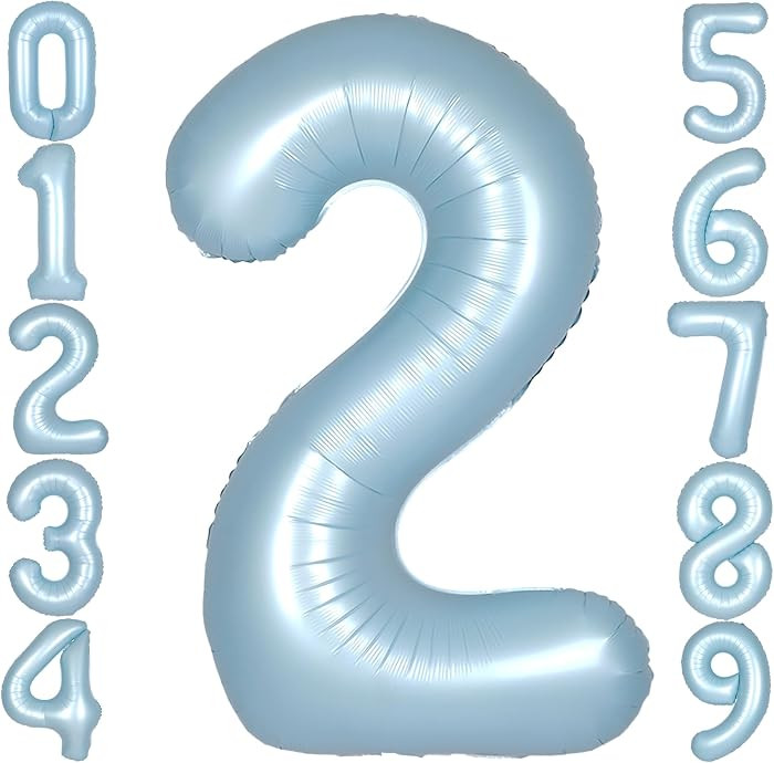 40Inch Light Blue 2 Balloon Number Large Helium Light Blue Number Balloons 0-9 Giant Digital 2nd ... | Amazon (US)