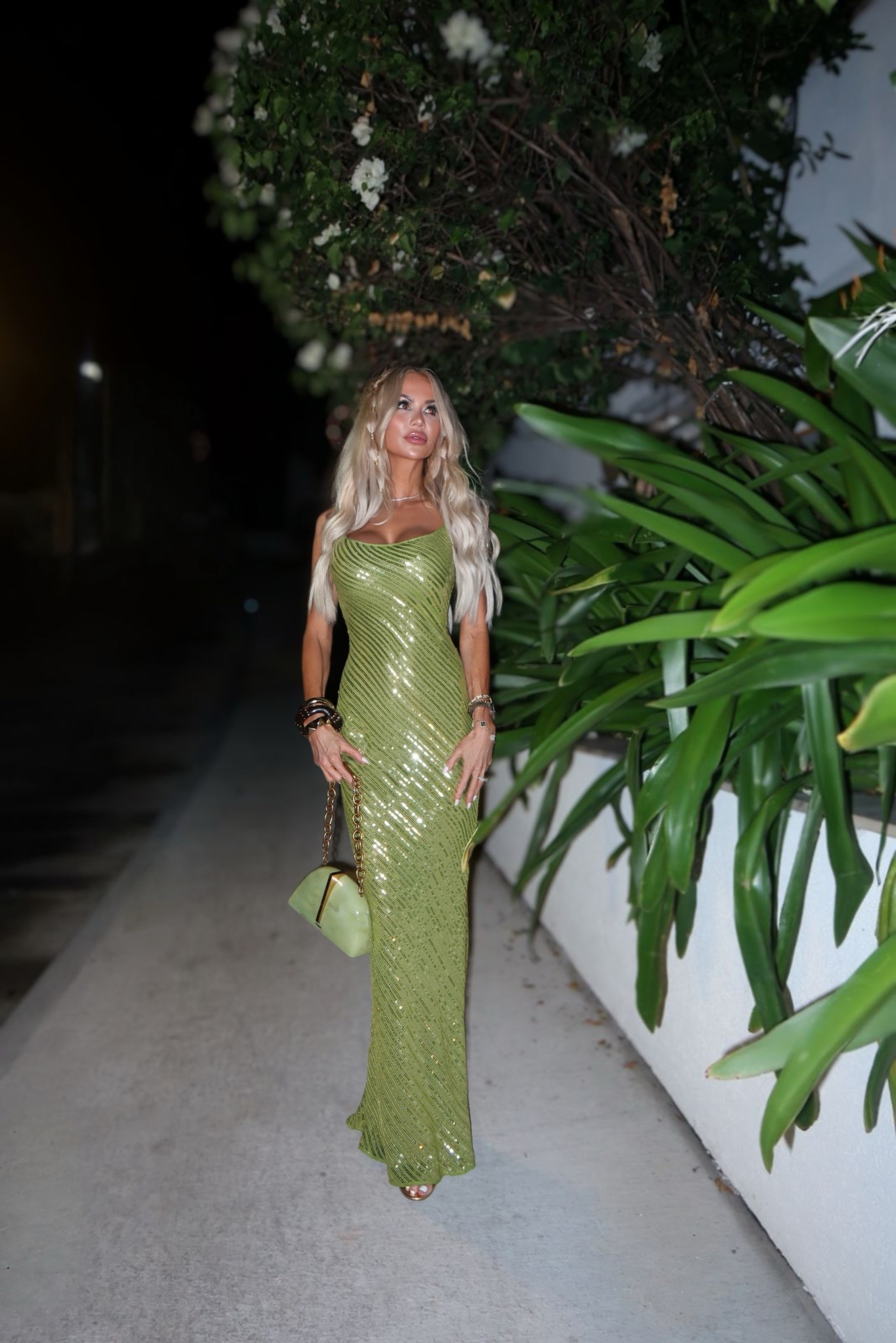 Sparkle in St Barth’s in this Rat & Boa sequin Gina dress paired with a Cult Gaia acrylic clutch & Gianvito Rossi heels ✨