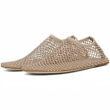Mesh Ballet Flats Round Toe Shiny Gem Mesh Flats Rhinestone Short Boots Sexy Sandals Cutout Sparkly Comfortable Beach Casual Dress Flats for Women Black | Walmart (US)