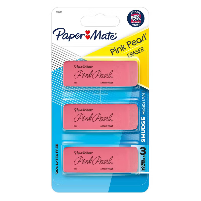 Paper Mate 3pk Pencil Erasers Pink Pearl | Target