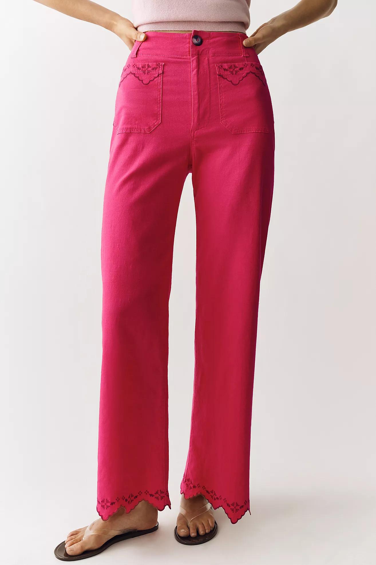 Colette Lace Trim Full-Length Wide-Leg Pants by Maeve | Anthropologie (US)