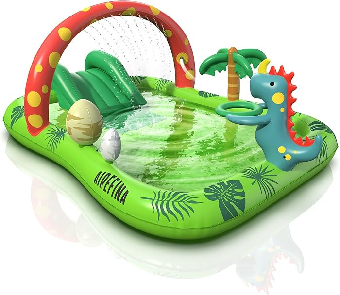 Inflatable Kids Pool, Airefina Dino Planet Inflatable Play Center Kiddie Pool with Water Slide, Ultra Thick 97"x76"x41" Toddler Pool with Play Ball Hoop, for Backyard, Garden, Water Park, Ages 3+ | Amazon (US)
