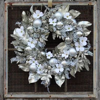 Metallic Magnolia Leaves & Velvet Dogwood Wreath The Holiday Aisle® Size: 30" W x 30" H x 6" D | Wayfair North America