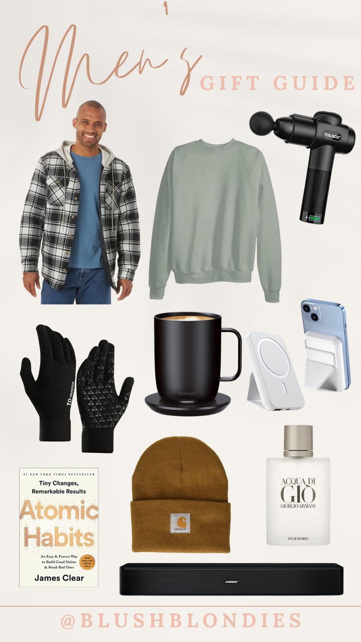 Gift guide for men! Flannel jacket, cozy crew neck sweatshirt, beanie, gloves, ember mug, cologne, book, speaker bar, massage gun, portable charger 

#LTKmens #LTKGiftGuide #LTKHoliday