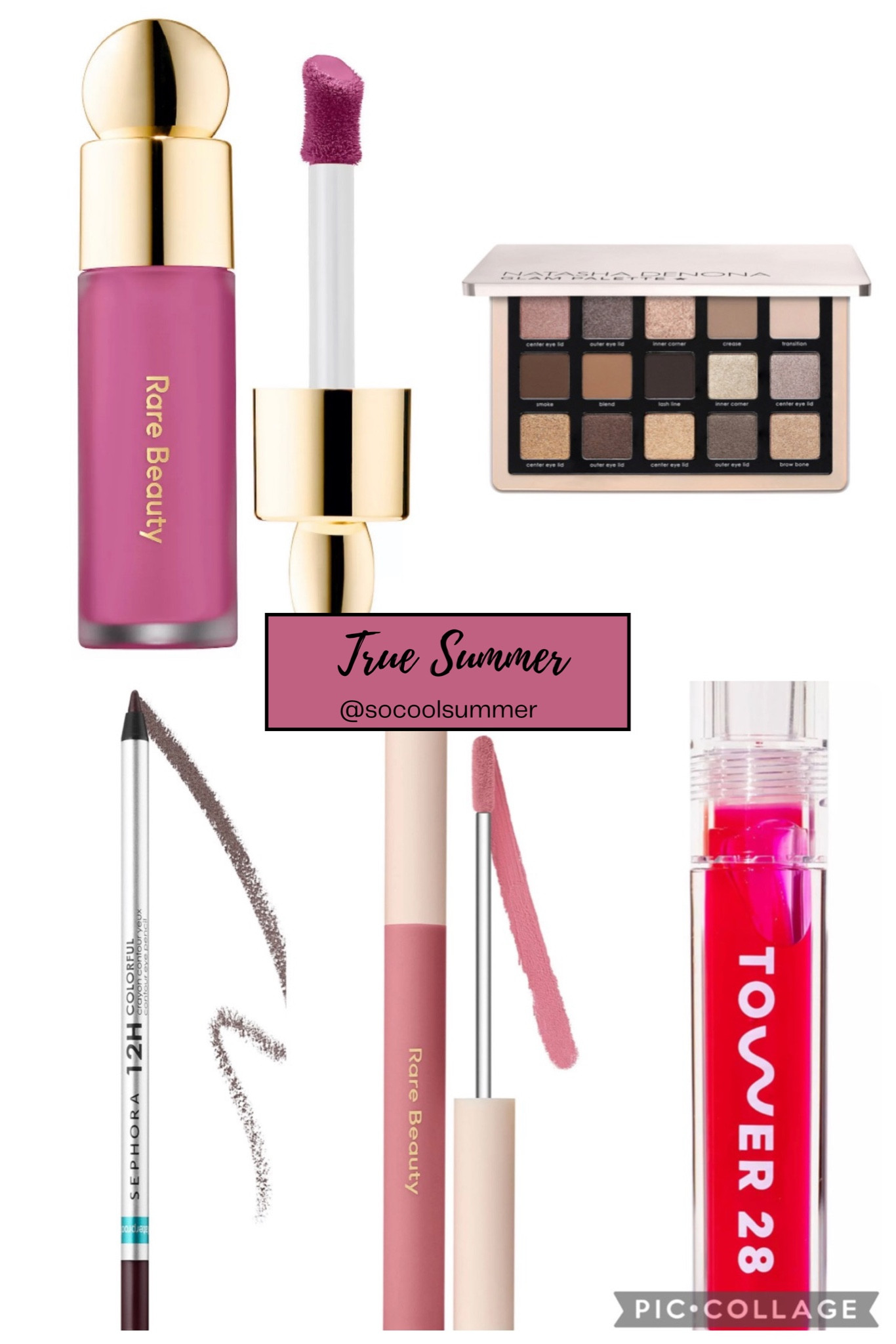 Makeup capsule for True Summer palettes from the Sephora @ Kohl’s beauty sale.  4x points when you use your Sephora Insider account.

Blush:  Rare Beauty in Grace
Shadow Palette:  Natasha Denona Glam
Eyeliner:  Sephora 12 hour eyeliner in Love Affair
Lip Color:  Rare Beauty Matte Lip in Confident
Gloss:  Tower28 Non Sticky Gloss in XOXO

#hocsummer #coolsummer #lightsummer #truesummer #softsummer #pastelsummer #darksummer #brownsummer #sweetpeasummer #summerpalette #summerfinds

#LTKBeauty #LTKFindsUnder50 #LTKStyleTip