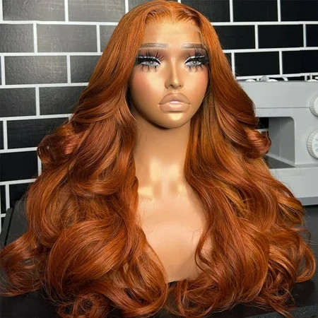 Orange Lace Front Wigs Dark Orange Body Wave Synthetic Lace Front Wig for Women Pre Plucked Hairline Wig (Ginger orange wave wig) | Walmart (US)
