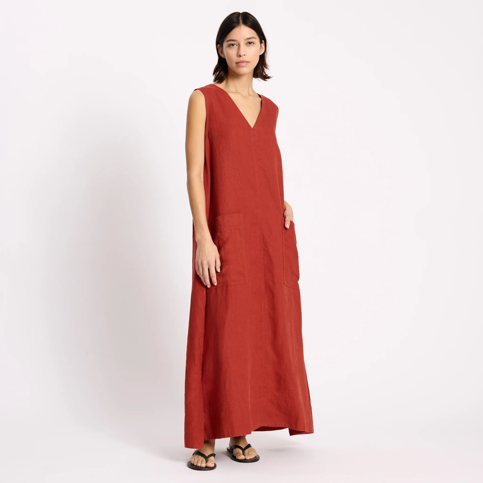 Linen V Neck Dress | Albaray