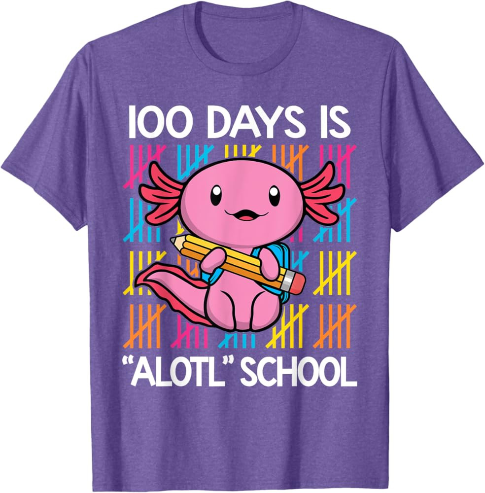100 Days is Alotl School Funny 100th Day of School Axolotl T-Shirt | Amazon (US)
