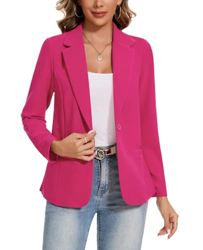 MINTLIMIT Hot Pink Blazer for Women Fitted Long Sleeve Suit Lapel Button Notched Blazers Jackets with Pockets Tailored Outfit,XL | Amazon (US)