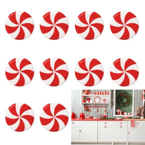 DGjianfei Peppermint Cabinet Knob Covers - 10pcs Red & White Christmas Candy Silicone Handle Cover for Cabinet, Christmas Theme Drawer Knob Decor for Kitchen, Living Room, Bedroom Cabinets | Amazon (US)