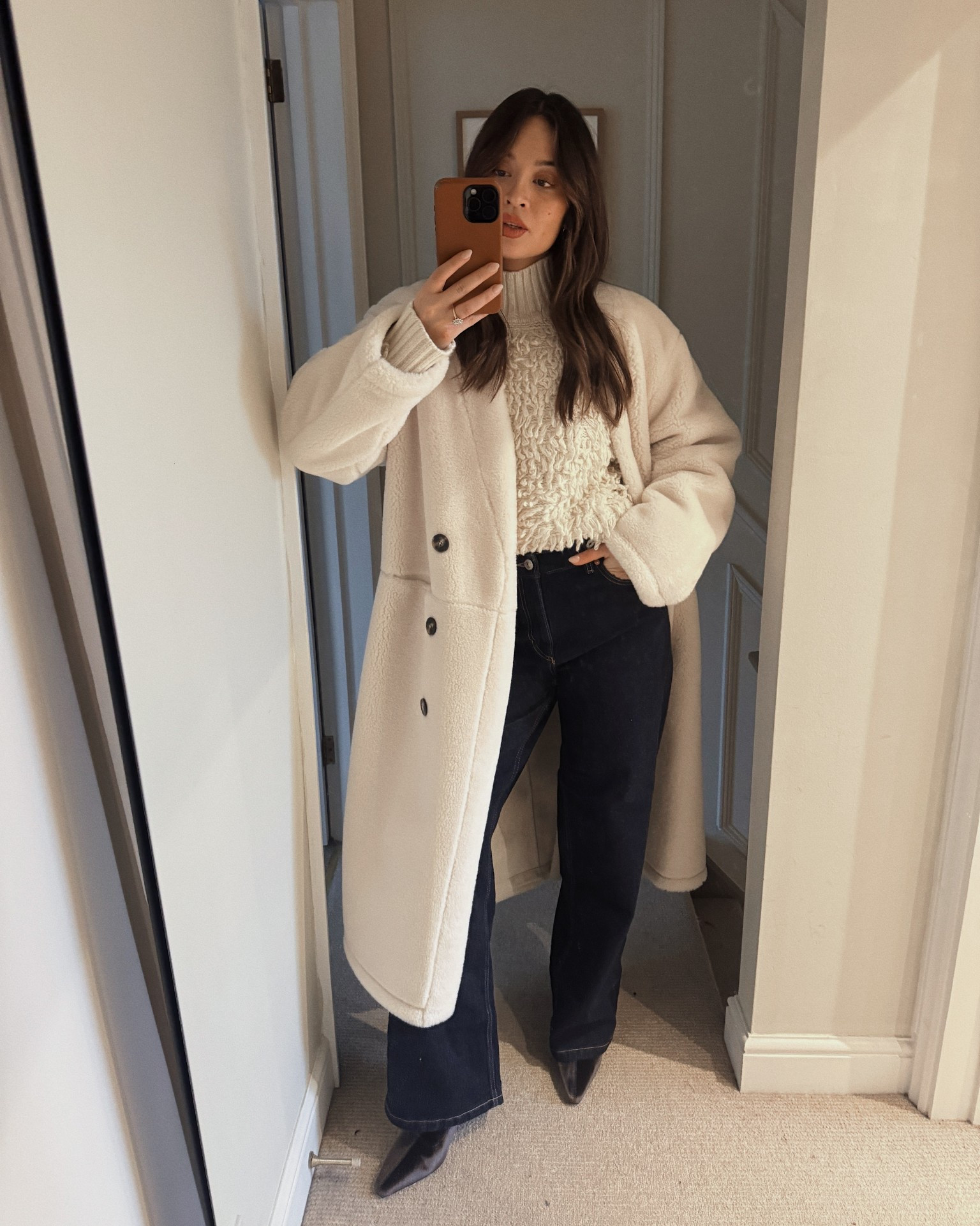 A cosy M&S outfit featuring this mega coat 🐑 wearing a size small! #wintercoat #coatstyle #marksandspencer 

#LTKuk #LTKwinter