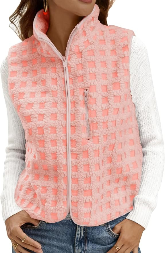 Tankaneo Womens Checkered Sherpa Vest Fleece Fuzzy Zip Up Sleeveless Jacket Casual 2025 Winter Wa... | Amazon (US)