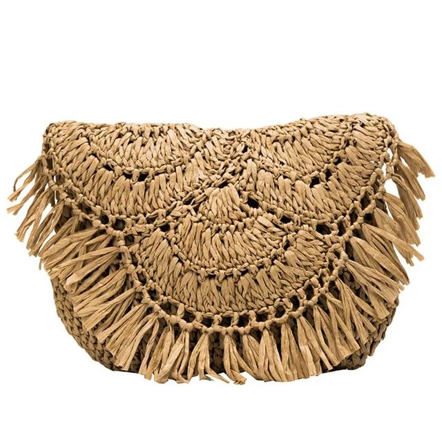 YFMHA Unisex Summer Women Tassels Straw Rattan Weave Shoulder Bag Flap Handbag (Brown) | Walmart (US)