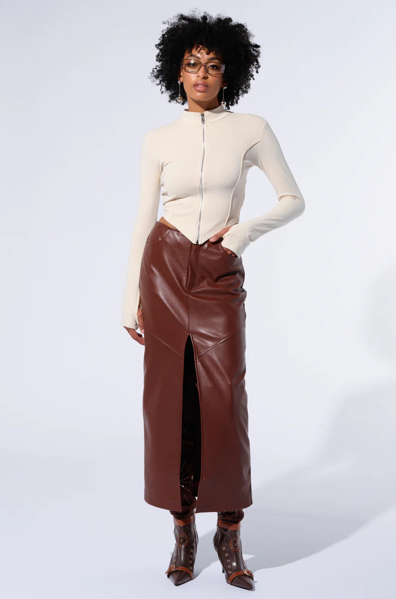 EARNED IT FAUX LEATHER MAXI SKIRT | AKIRA