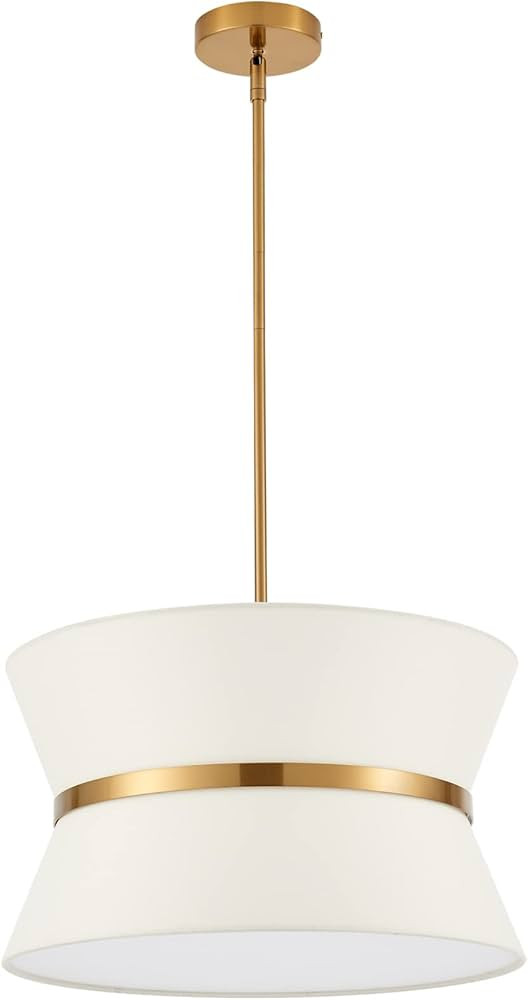 Modern Chandelier with Off-White Fabric Shade and Brass Finished Adjustable Pendant Light for Kit... | Amazon (US)