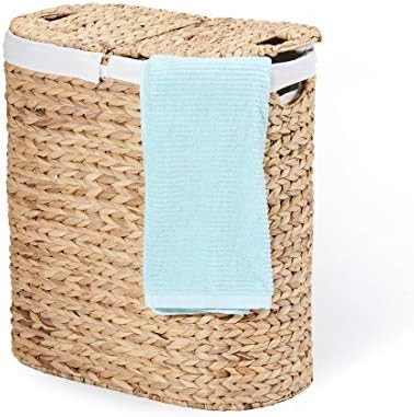 Seville Classics Water-Hyacinth Lidded Oval Double Laundry Hamper, Hand-Woven | Amazon (US)