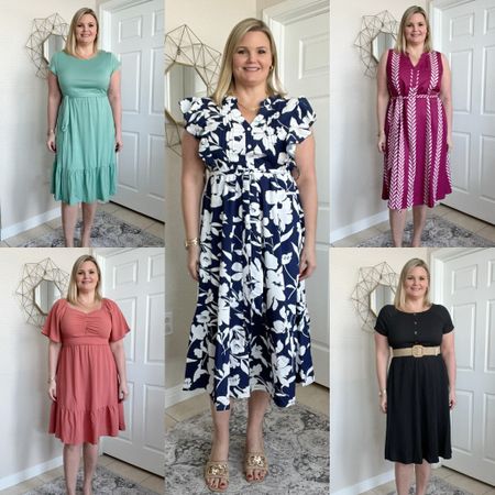 BloomChic dresses! Wearing size 12 in all but would have preferred the 10 in the blue and white floral dress and the sleeveless purple/pink dress  

#LTKmidsize #LTKover40 #LTKworkwear