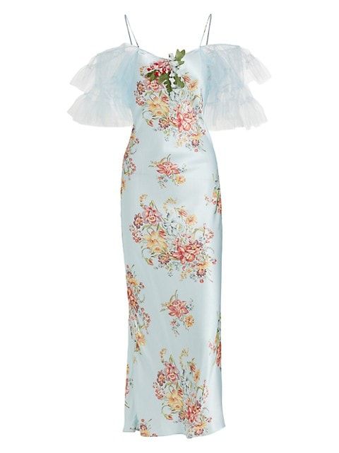 Floral Printed Silk Satin &amp; Tulle Slip Dress | Saks Fifth Avenue