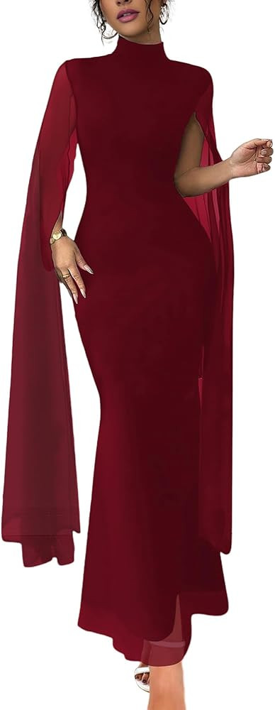 Aisbei Women's Elegant Mock Neck Bodycon Maxi Dress Evening Gowns Party Formal Wedding Guest Dres... | Amazon (US)