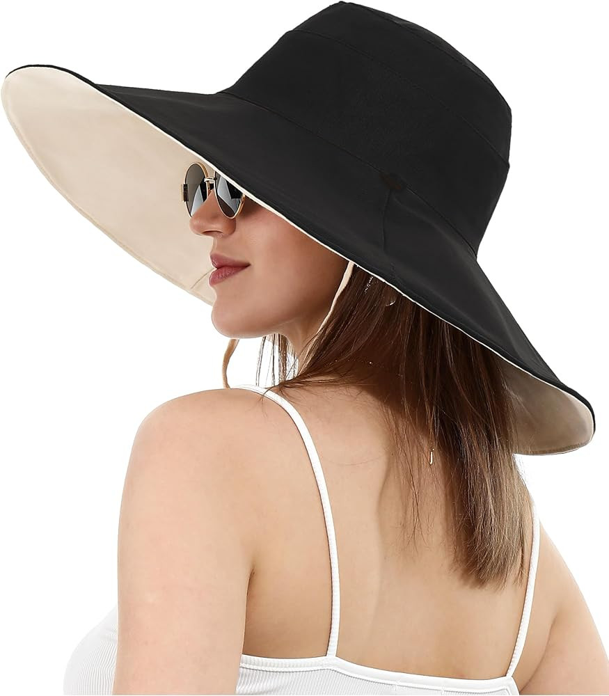 Sun Hat for Women Wide Brim Reversible Double-Sided UV Protection Cotton Fisherman Cap Summer UPF... | Amazon (US)