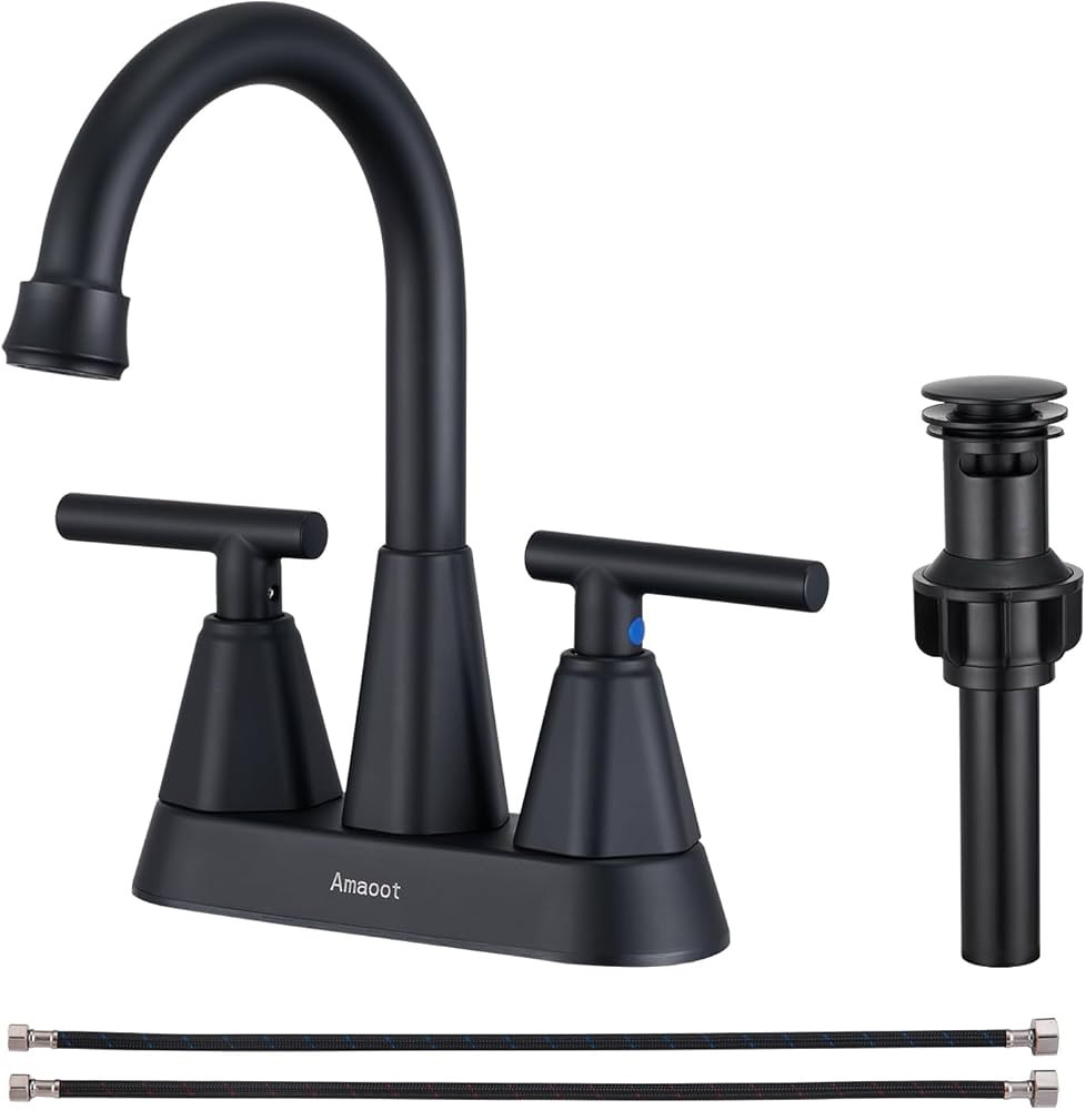 Bathroom Sink Faucet, Matte Black 4 Inch Bathroom Faucets for Sink 3 Hole with Pop Up Drain and W... | Amazon (US)