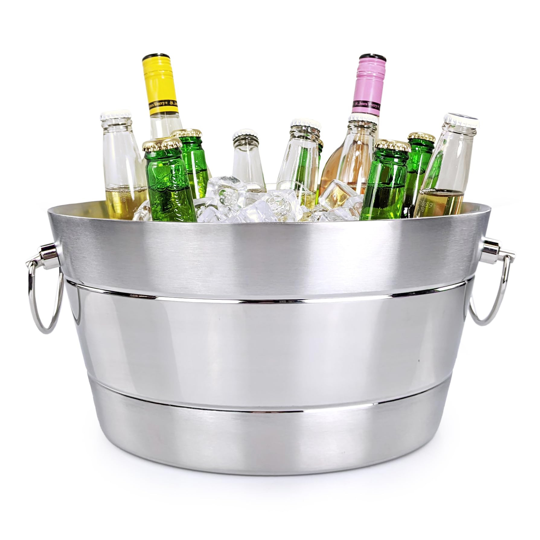 BREKX Stainless Steel Ice Bucket for Parties, Double Wall Insulated Anchored Brushed Drink Tub & ... | Amazon (US)