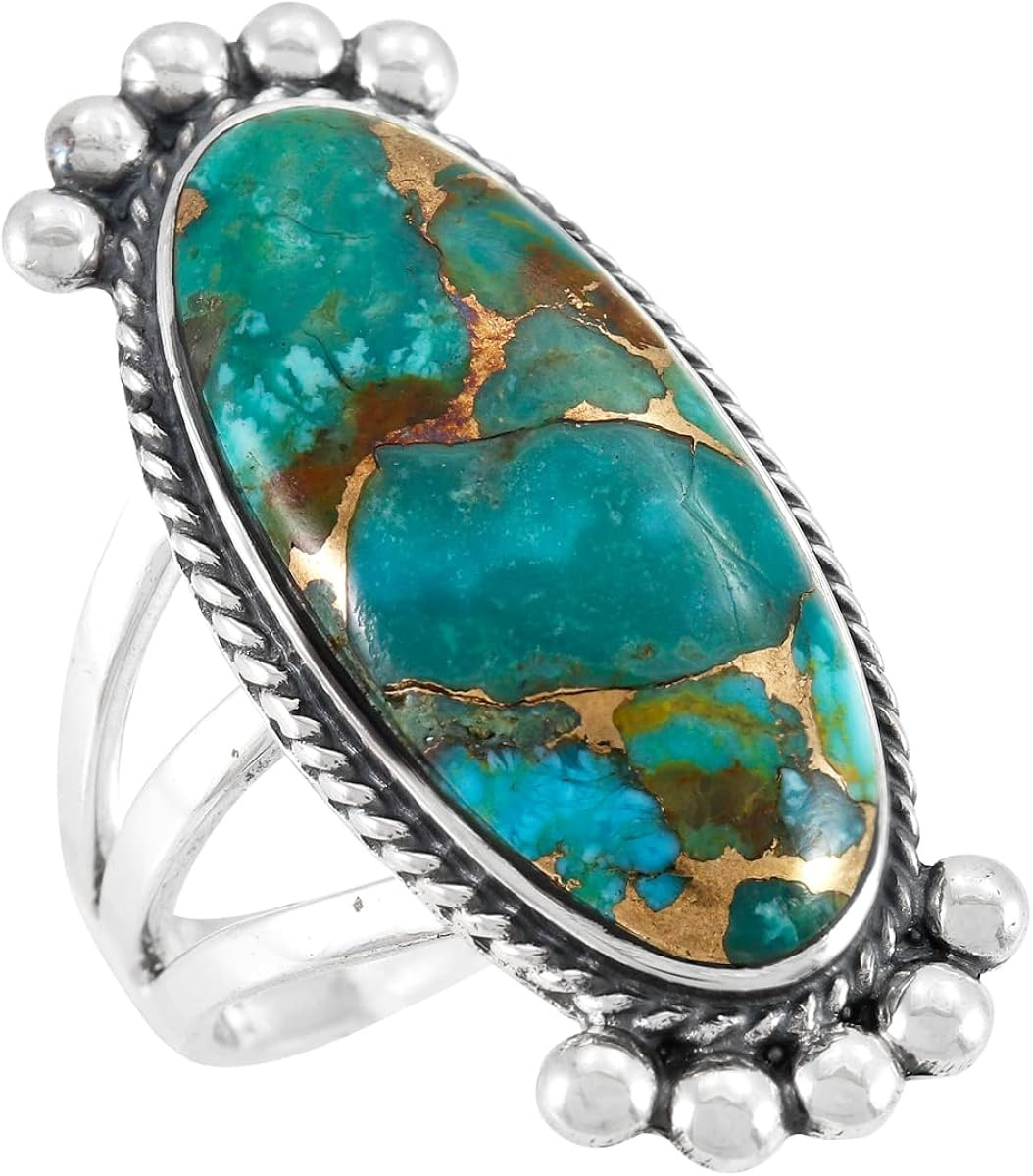 Turquoise Ring Sterling Silver 925 Genuine Gemstones Size 6 to 11 | Amazon (US)