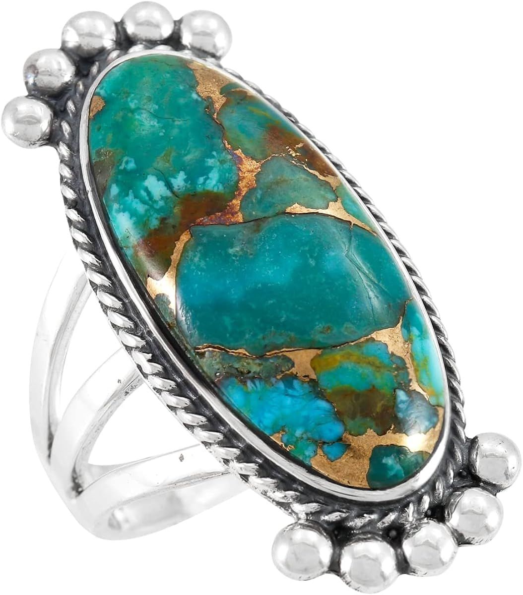 Turquoise Ring Sterling Silver 925 Genuine Gemstones Size 6 to 11 | Amazon (US)