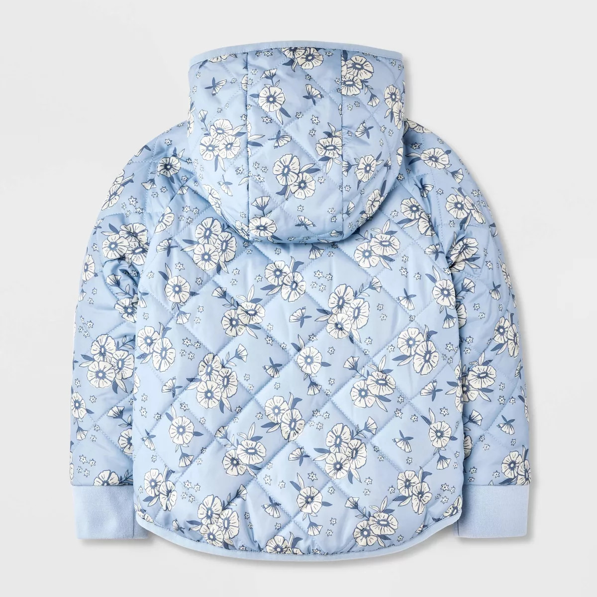 Toddler Girls' Floral Cozy Quilted Reversible Puffer Jacket - Cat & Jack™ Blue 2T | Target