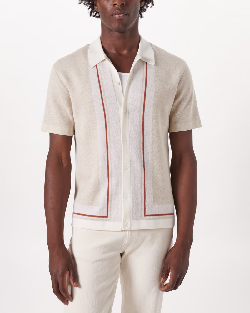 Men's Border Stripe Button-Through Sweater Polo | Men's 25% off Select Styles | Abercrombie.com | Abercrombie & Fitch (US)