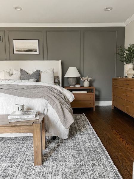 Cozy master primary bedroom details - neutral bedding and accents 

#LTKhome #LTKHoliday #LTKSeasonal