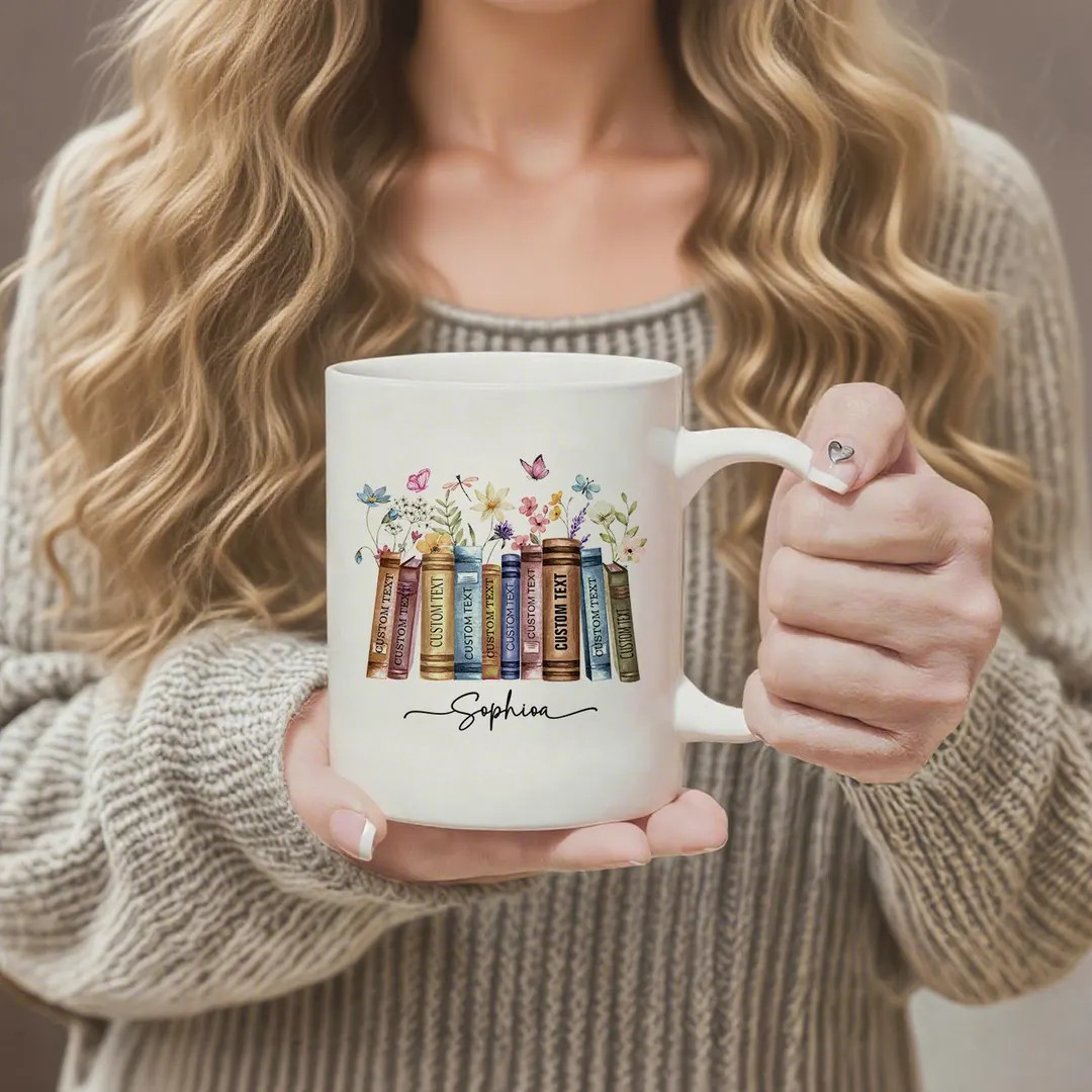 Personalized Floral Books Mug, Custom Tittle & Name Librarian Bookworm Gift for Reader, Gift for ... | Etsy (Global)