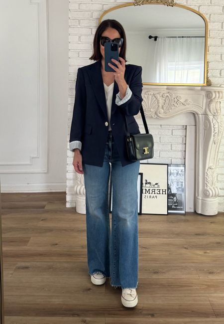 Spring Outfit 
Linen Blazer 
Veronica Beard Navy Blazer/wearing size 6
Mother Roller Denim/TTS
Cuyana Cami/small
Converse High Tops/color is Parchment


#LTKOver40 #LTKStyleTip