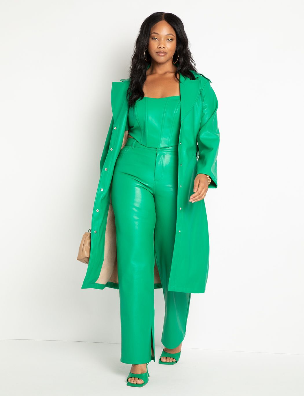 Belted Faux Leather Coat | Women's Plus Size Coats + Jackets | ELOQUII | Eloquii
