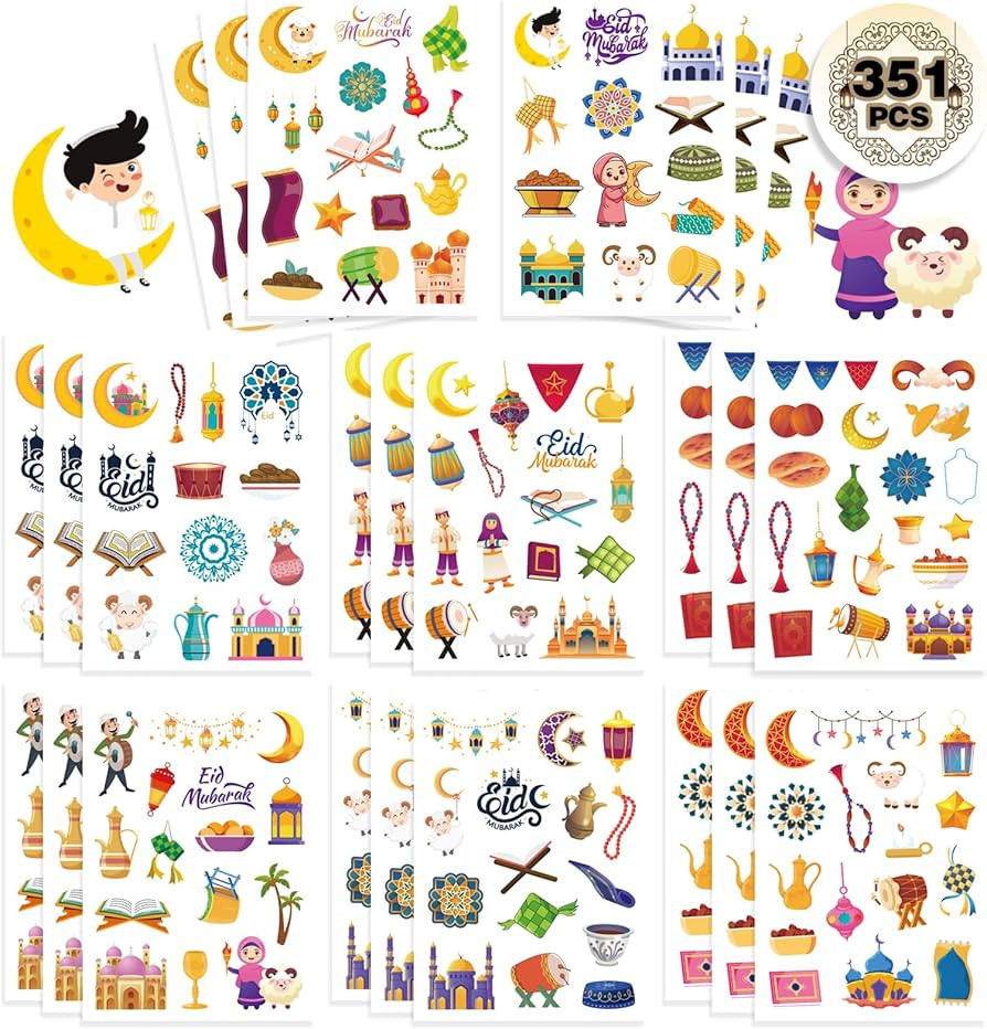 351 PCS Eid Mubarak Stickers, Ramadan Kareem Stickers for Kids, Eid Mubarak Theme Stickers رمض... | Amazon (US)